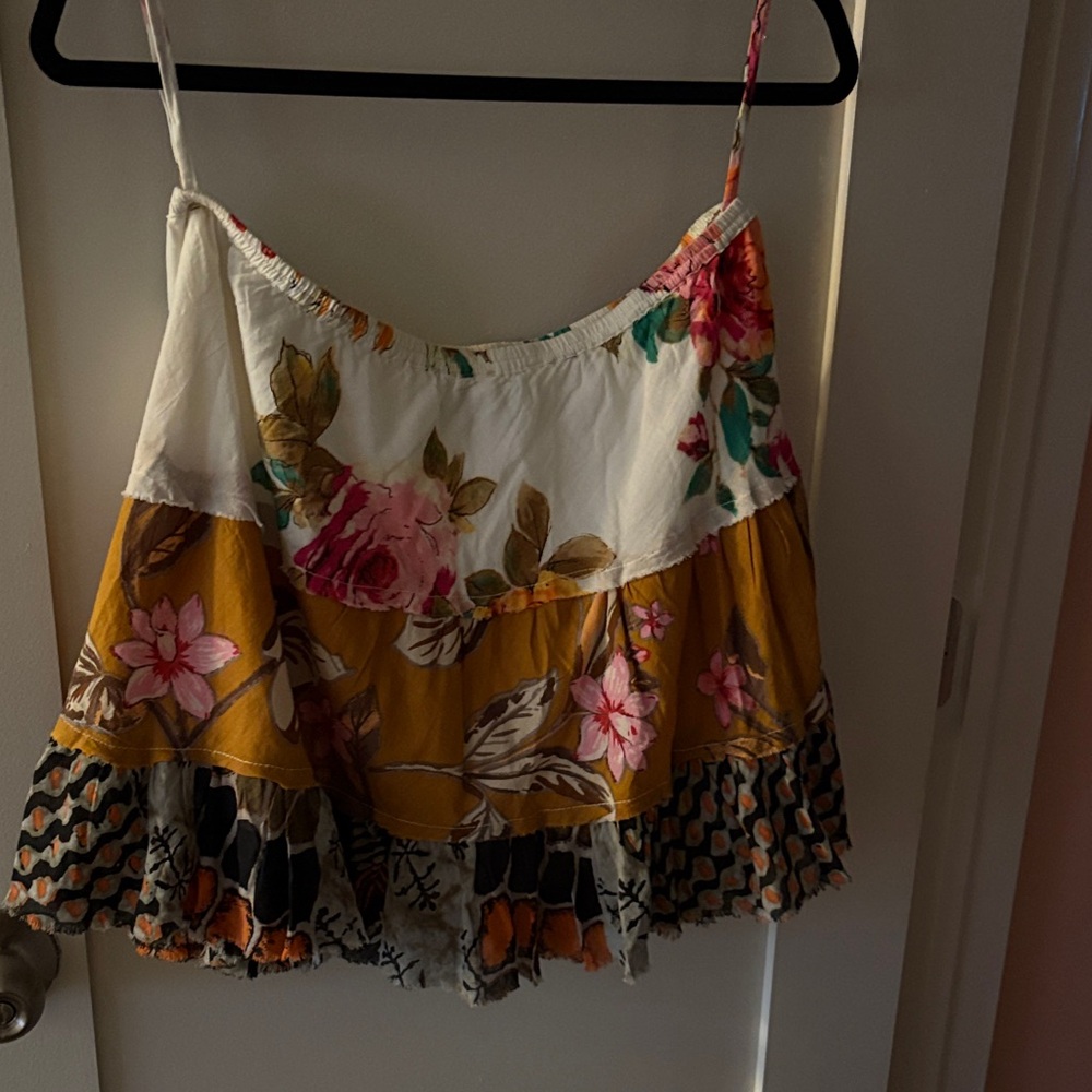 Boho Floral Tiered Circle Skirt in White and Mustard - Picture 2 of 5